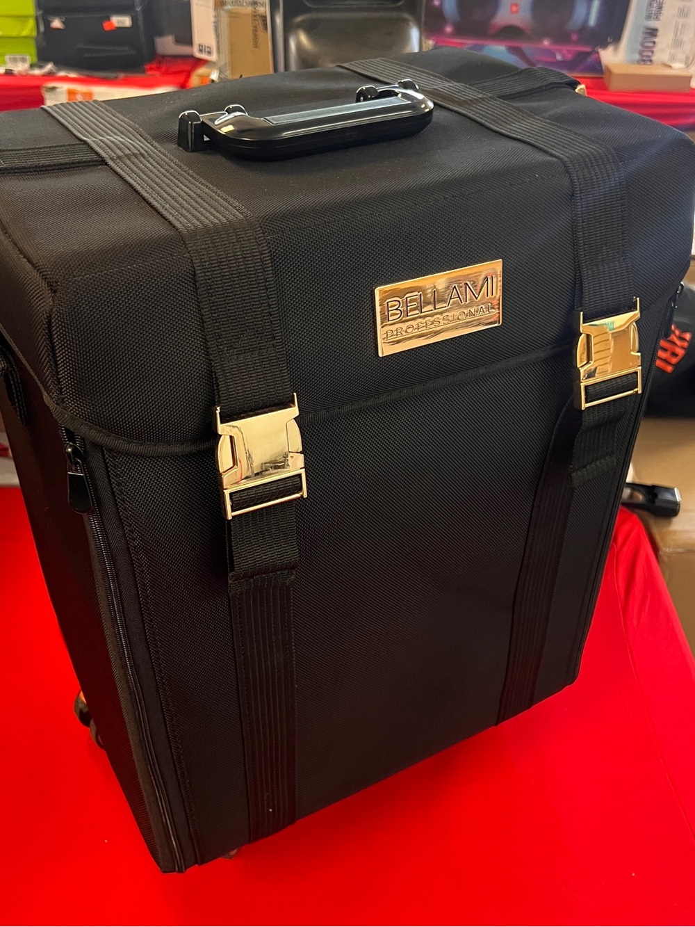 Bellami Black Cosmetic Train Case with Gold Hardware
